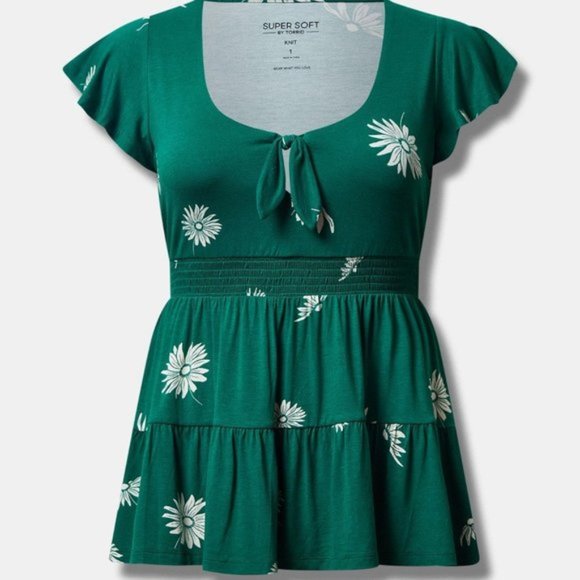 Torrid - Super Soft Tie Front Keyhole Babydoll Top in "Green Jacket" - Picture 12 of 12